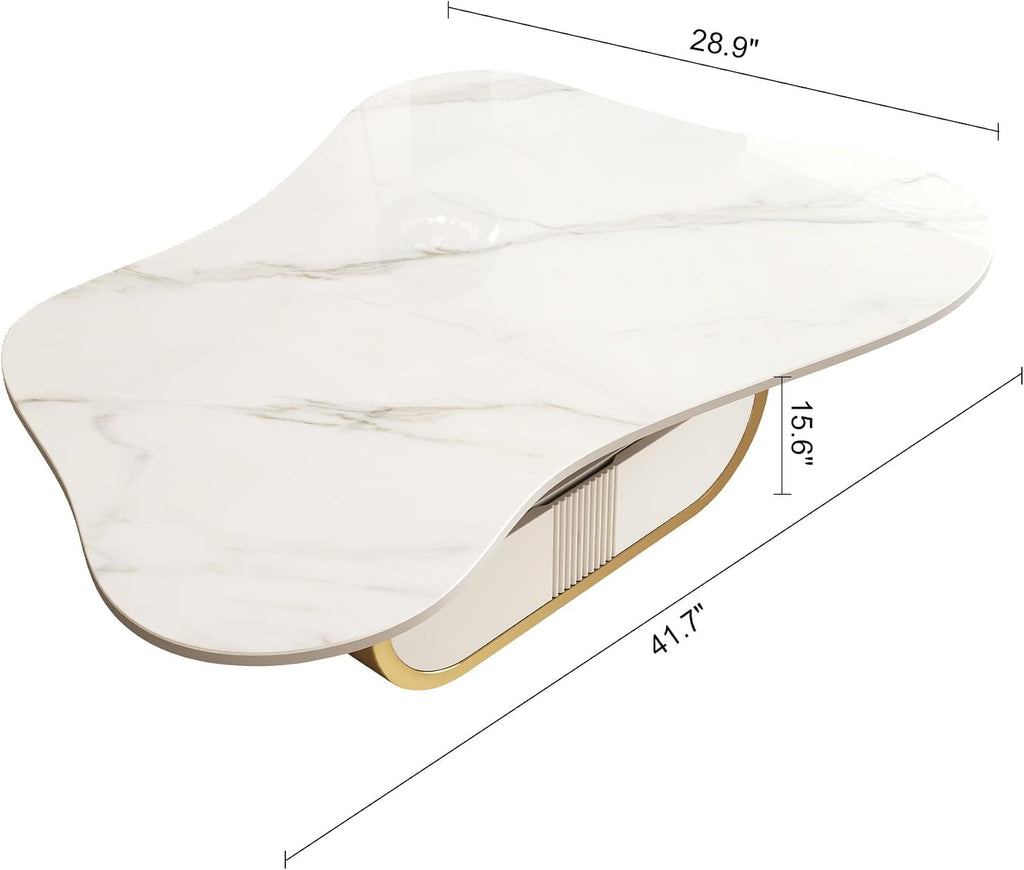 Modern Cloud Coffee Table Luxury Sintered Stone Top Coffee Table with Sculptural Geometric Stainless Steel Base and St