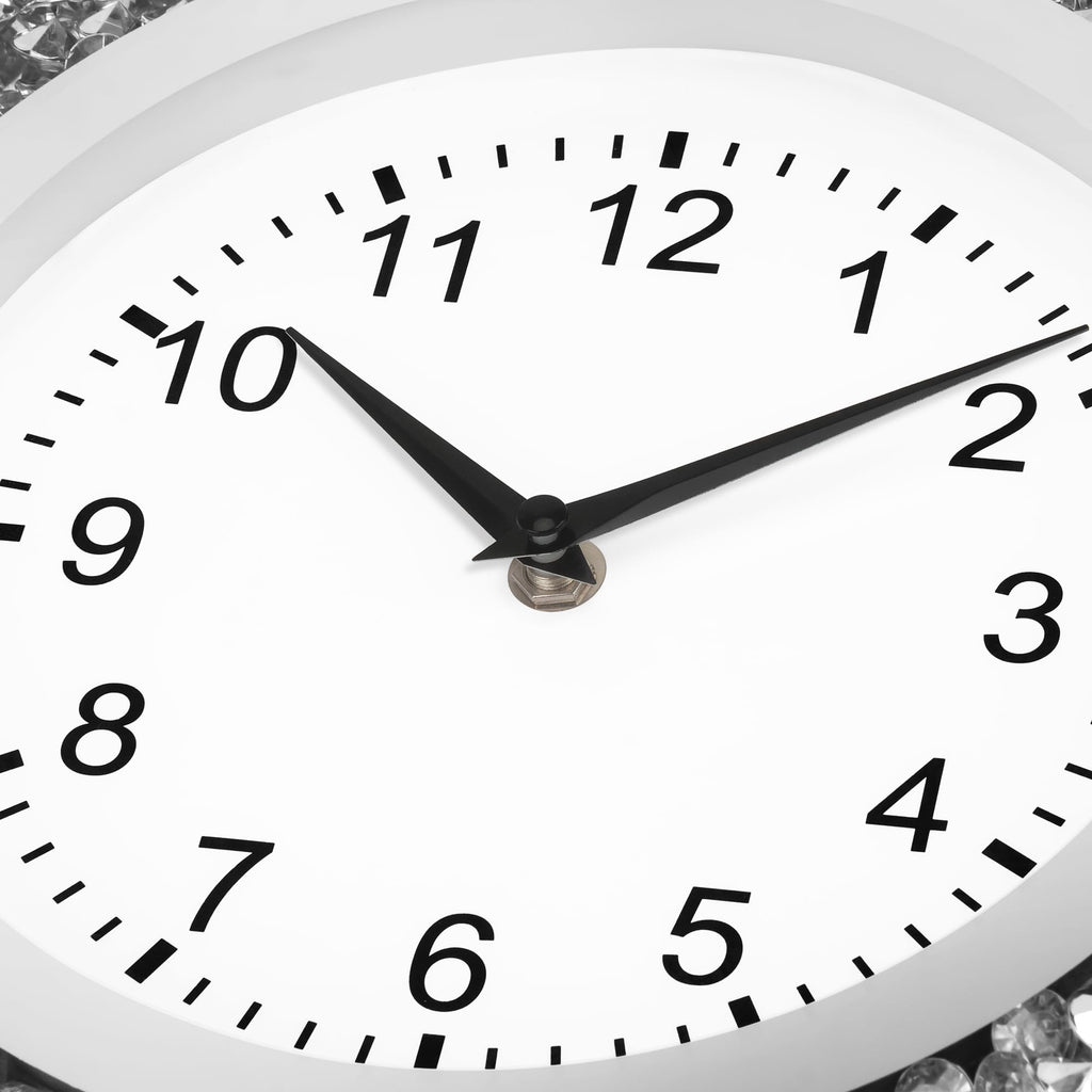 14 Inch Crystal Crushed Diamond Mirrored Wall Clock - Sparkle Twinkle Bling Wall Clock Silver Round Clock Decor
