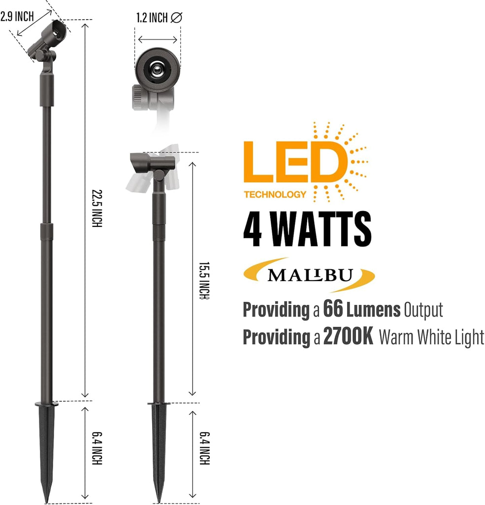 Low Voltage LED Telescoping Spotlight Wall Light Outdoor Spotlight Waterproof Lighting for Driveway, Yard, Lawn