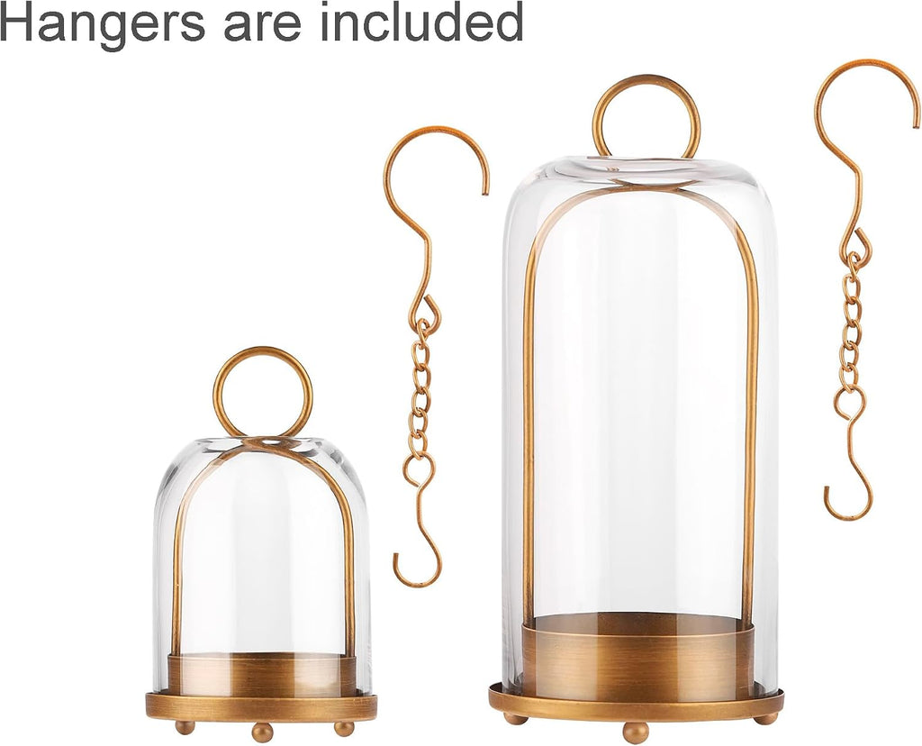 5" & 4" Wide Versatile Metal Candle Holder with Handmade Sturdy Glass Dome in Brass for Pillar Candle & Plants, 5.1"