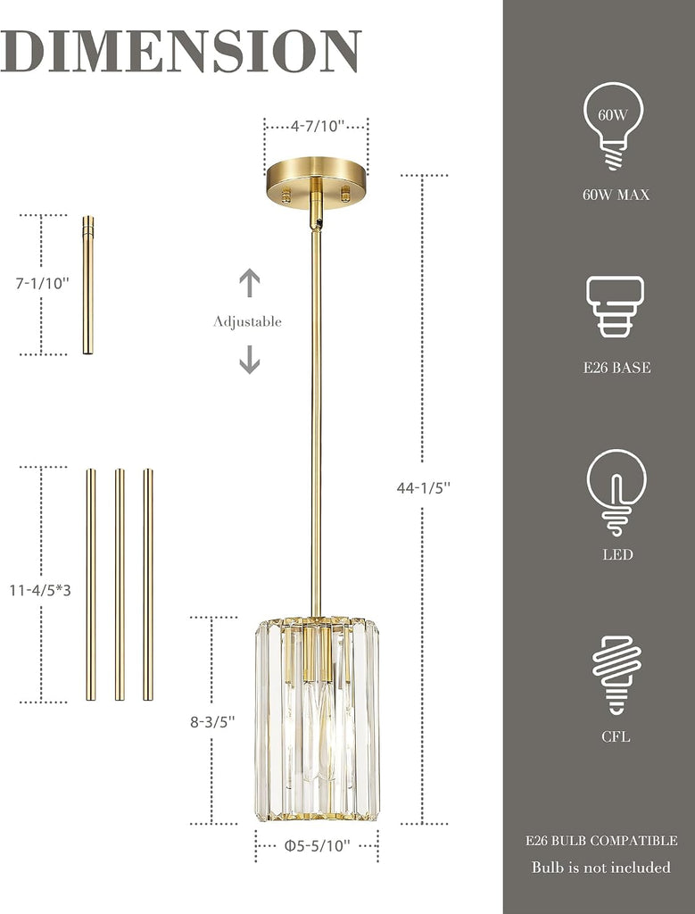 Crystal Pendant Lights, Hanging Light Fixture with Polished Gold Finish, Modern Mini Chandelier, Pendant Lights