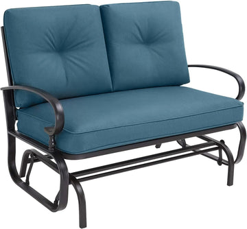 Outdoor Patio Glider Chair, Rocking Glider Bench for 2 Person, Porch Furniture Loveseat Seating, Wrought Iron Patio