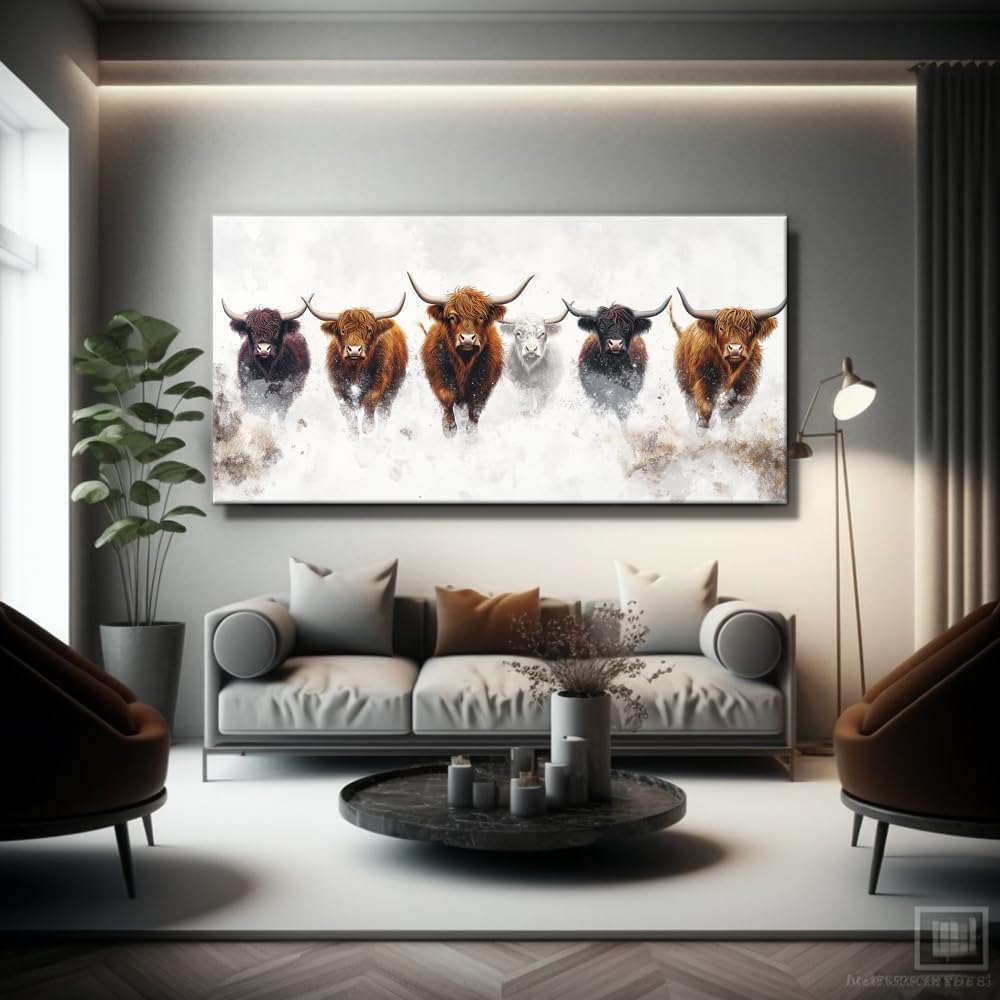 Highland Cow Wall Art Canvas Farmhouse Wall Decor Pictures Prints Artwork Painting Landscape Framed Modern Artwork
