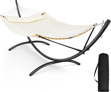 Hammocks for Outside with Stand, Porch Hammock and Stand, 475 lbs Capacity, Patent Pending, Beige