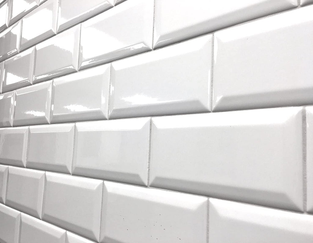 4x10 White Glossy Finish Beveled Edge Ceramic Subway Wall Tile (38 Pieces 11 Sq. Ft. / Box) Wall, Backsplash