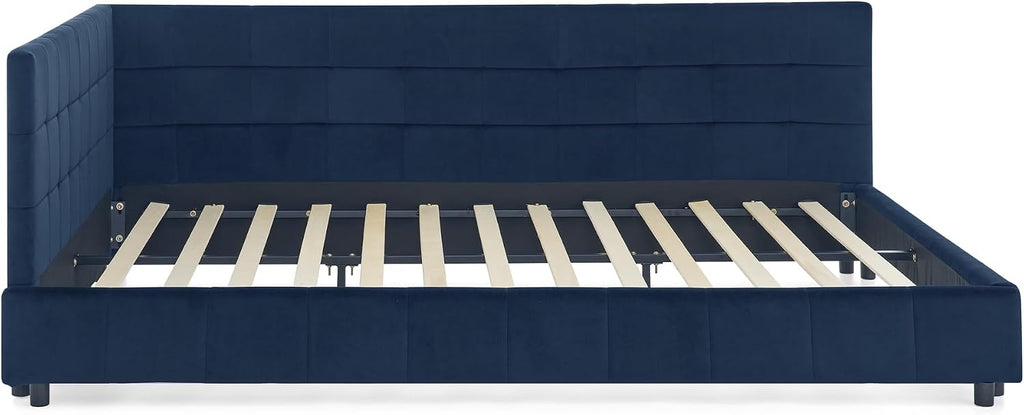 Queen Size Daybed, Velevet Upholstered Day Bed Frame with Tufted Backrest and Armrests,Solid Wood Slat Support,No Box