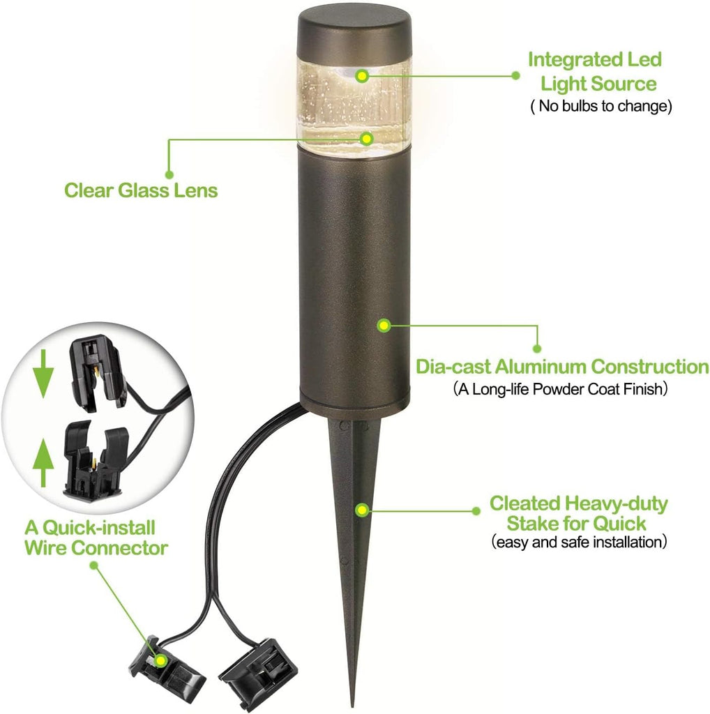 Low Voltage Landscape Lights, LED Outdoor Bollard Pathway Lights | Aluminum Construction, Waterproof Round Landscape