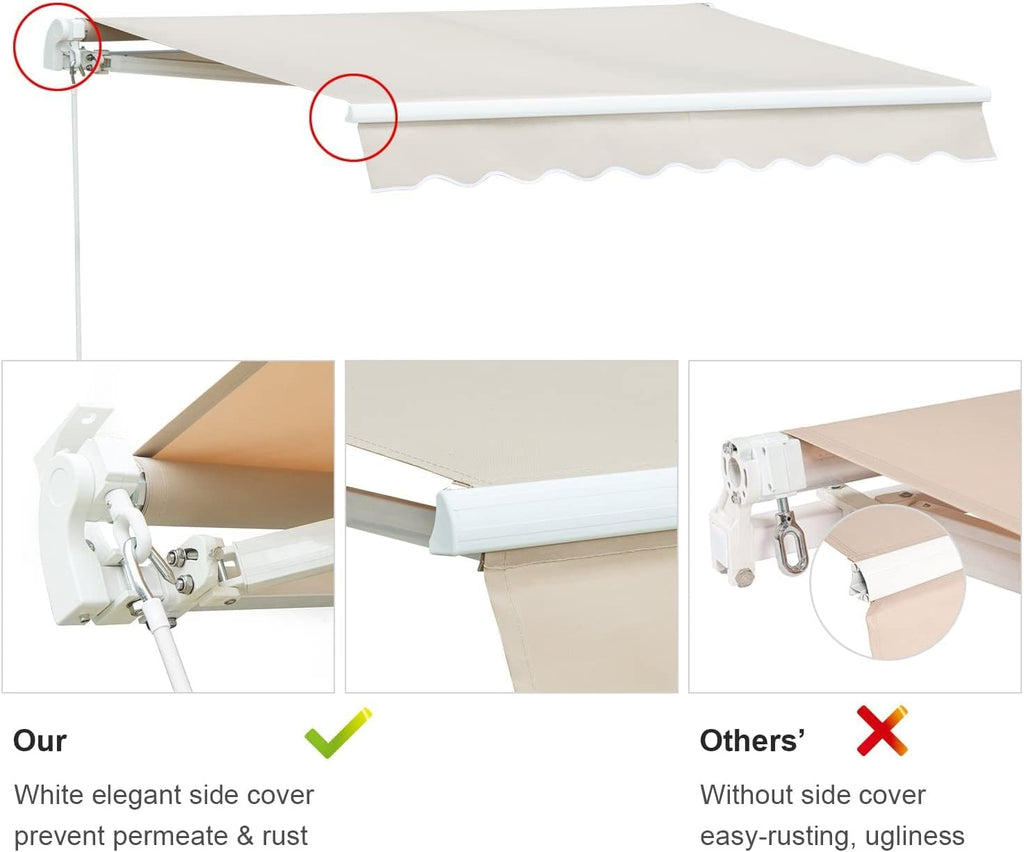15'x10' Patio Awning Retractable Fully Assembled Manual Commercial Grade - Quality 100% 280G Ployester Window Door