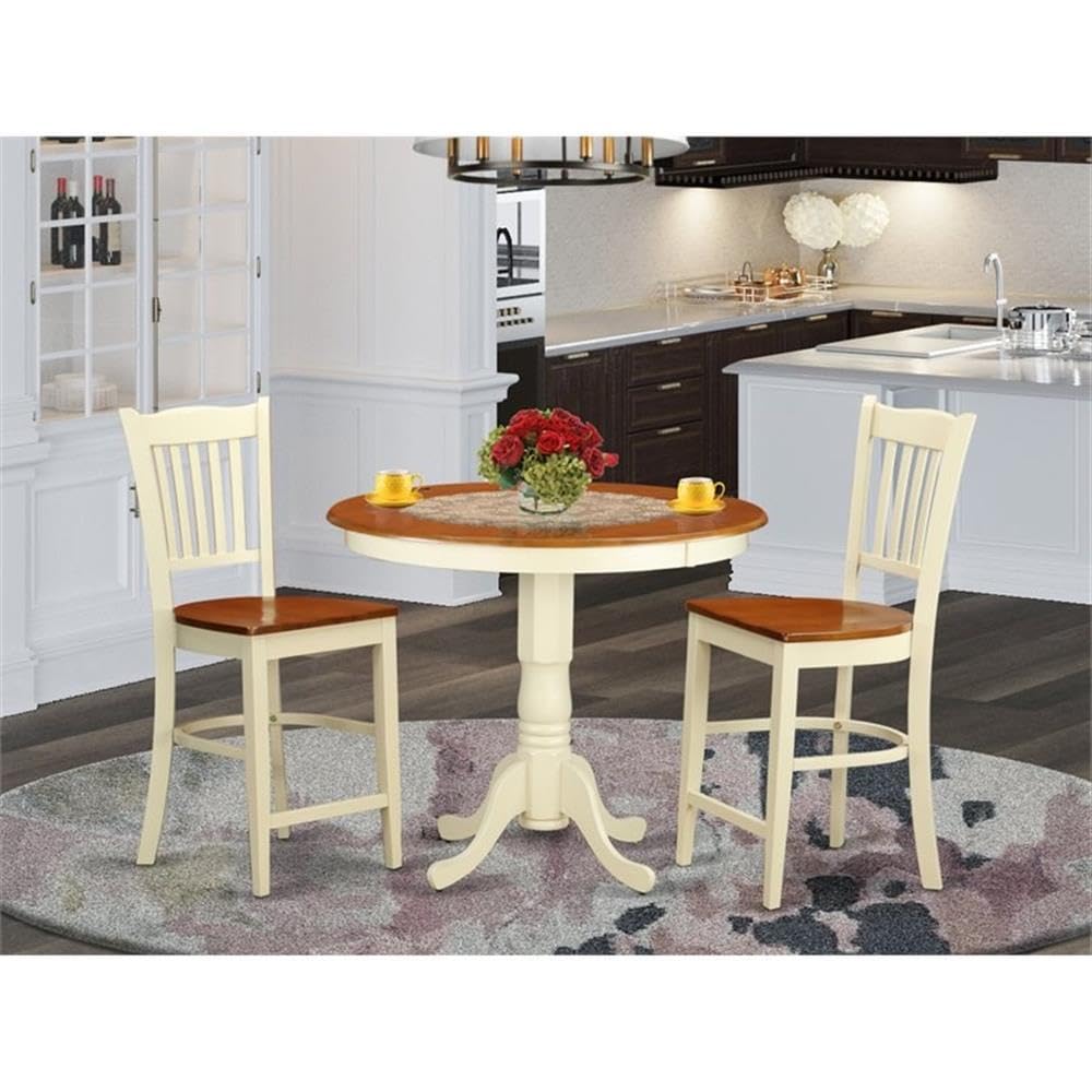 3 Piece Kitchen Counter Height Dining Table Set Contains a Round Pub Table with Pedestal and 2 Dining