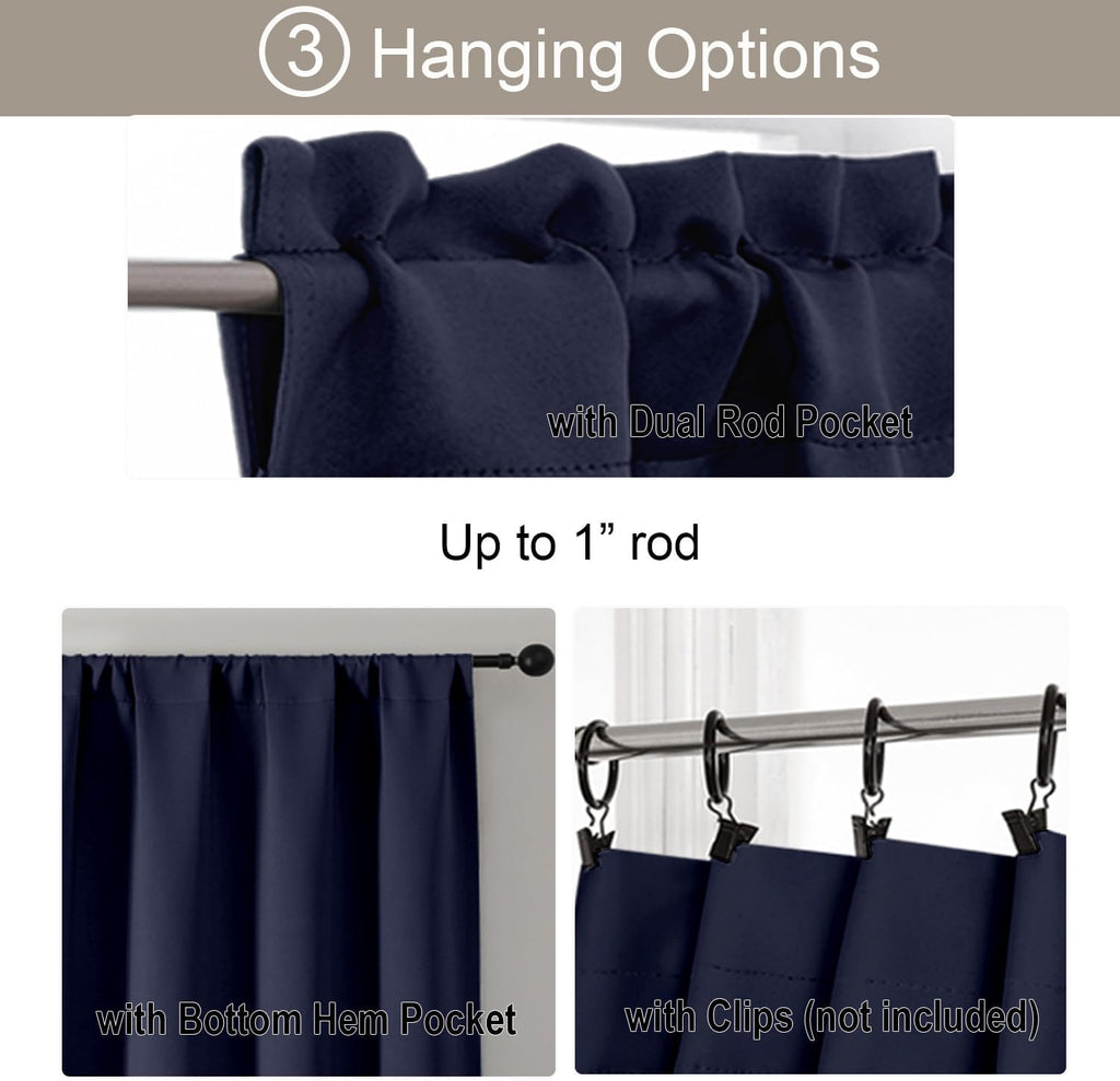 Navy Blue Valance for Windows, Small Blackout Valance Kitchen Curtains for Bathroom Basement, Modern Rod Pocket