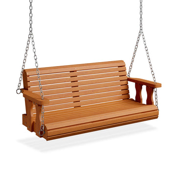 2026 Upgraded 4 FT Wooden Porch Swing, 880 LBS Heavy Duty, Brown