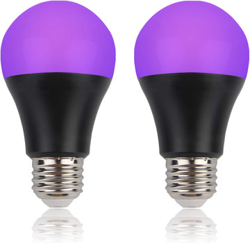 UV Led Black Light Bulb 2 Pack, 8W (60W Equivalent) A19 E26 Blacklight Bulb UVA Level 385-400nm, Glow in Dark
