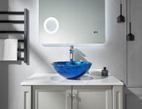 Blue OceanMystery Series Tempered Deco Glass Vessel Bathroom Sink in Starry Blue | Top Mount Sinks Above Countertop |
