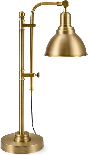 Rustic Desk Lamp Brass Adjustable, Industrial Style Metal Task Lamps 25"-29", Vintage Work Light
