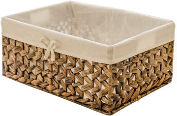 Rectangular Woven Seagrass Storage Bin with Handle,. (water hyacinth, Large)