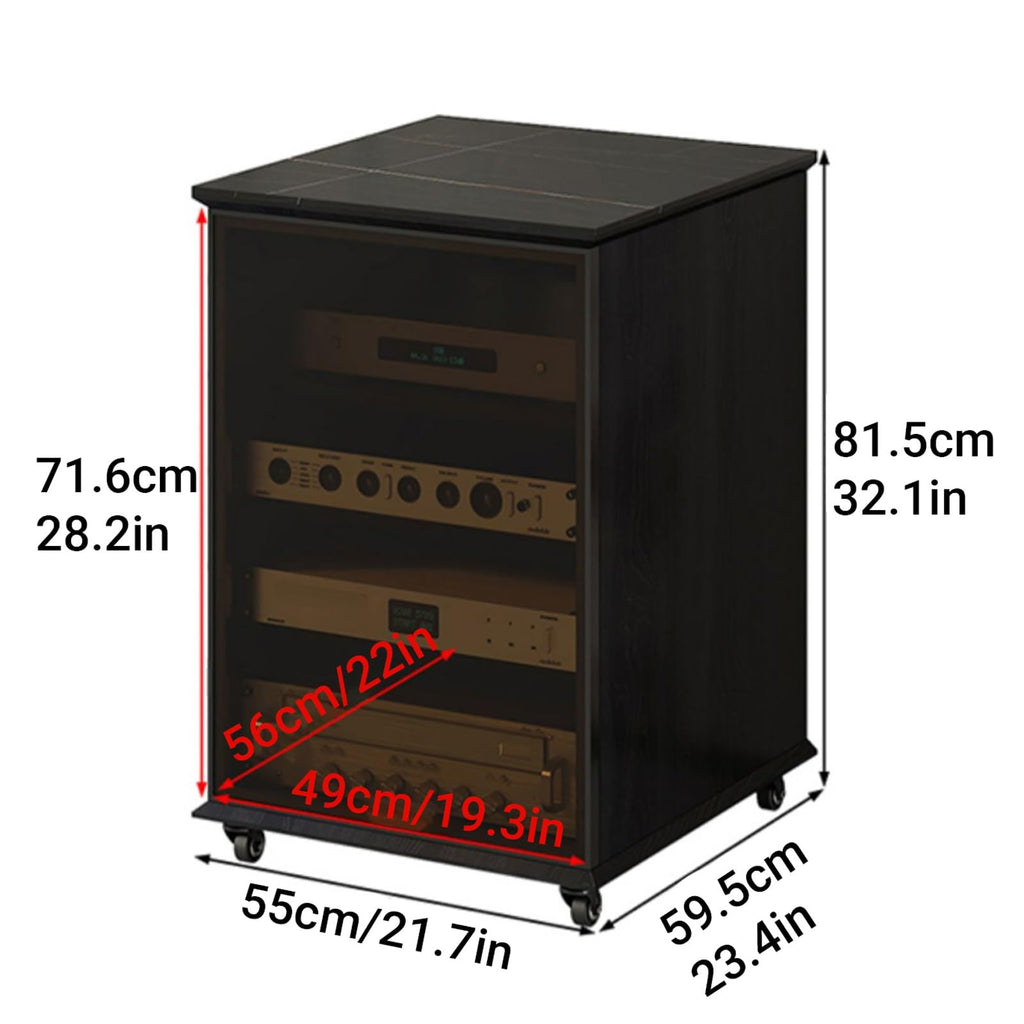 AV Stereo Media Solid Wood Storage Cabinet Adjustable Shelves, Movable AV Equipment Cabinet Display Stand with Cooling