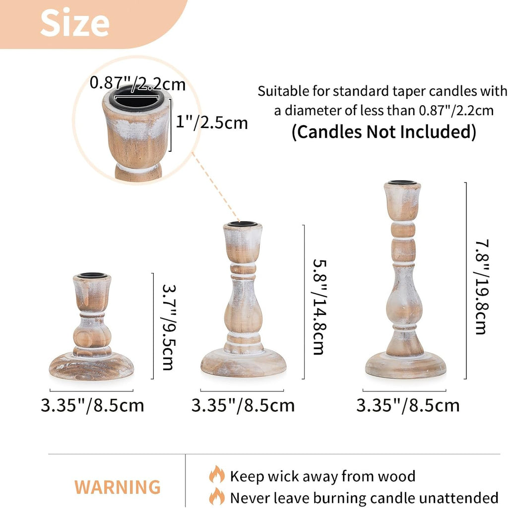 Rustic Candlestick Holders for Decor: Set of 6 Wood Taper Candles Holder - Vintage Candle Stick Tapered Holders for