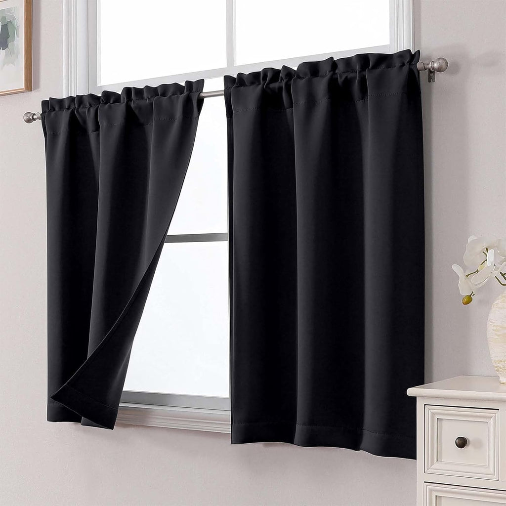 Cafe Curtains Tier 2 Panels, Short Thermal Insulated Room Darkening Small Kitchen Window Blackout