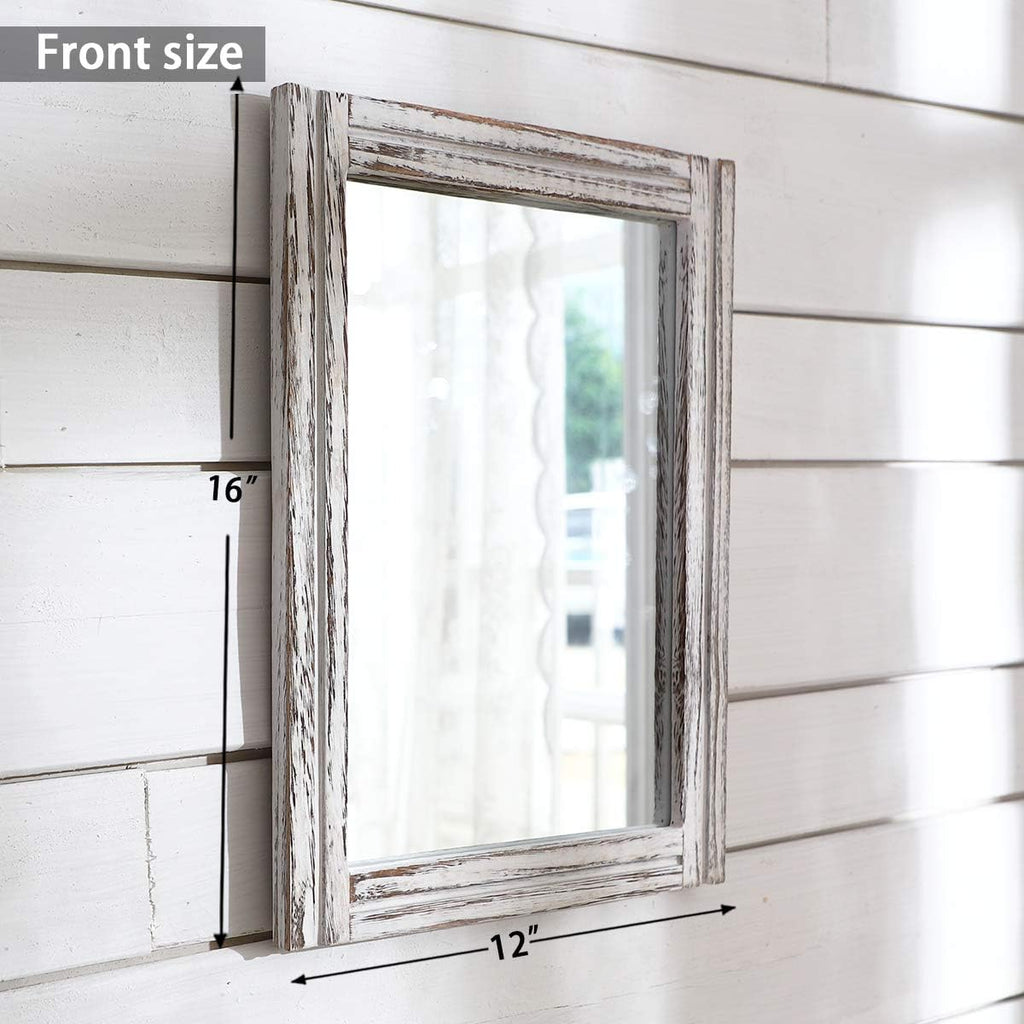Wall Mirror with Wood Framed Rustic Mirrors for Wall Rectangle Decorative Bathroom Living Room Entryway Farmhouse
