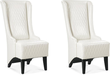 High Back Dining Chair Set of 2, Retro Wing Back King Throne Chair Head Chairs for Dining Table, PU Leather