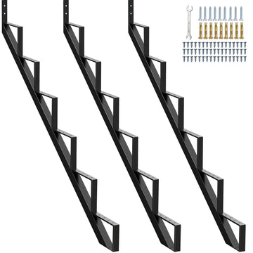 Steel Stair Riser 6 Step 3 Pack, 49.6" Metal Stair Stringers for Deck