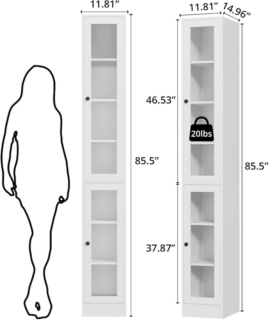 85.5 Inch Tall Bookshelf with Doors - 7 Tier Bookcase with Glass Doors and Drawer