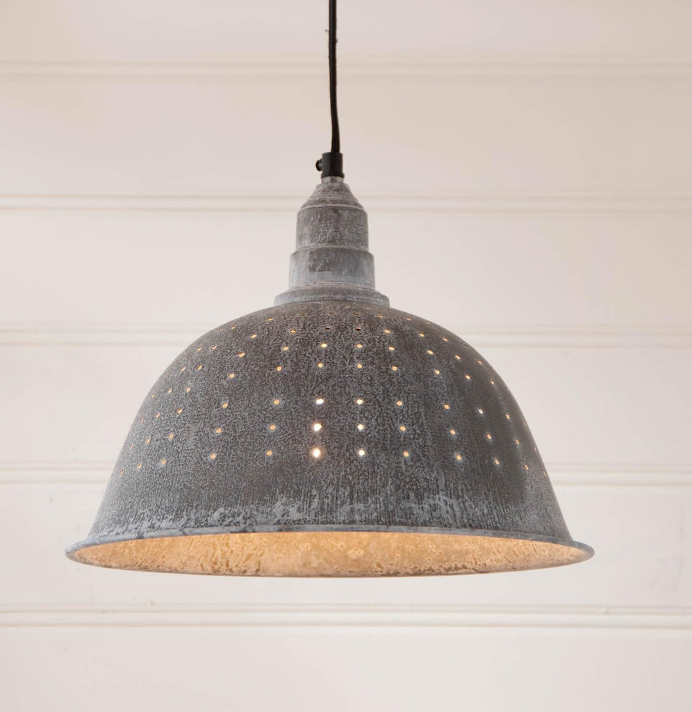 Metal Colander Pendant Light in Weathered Zinc 12 Inches Diameter