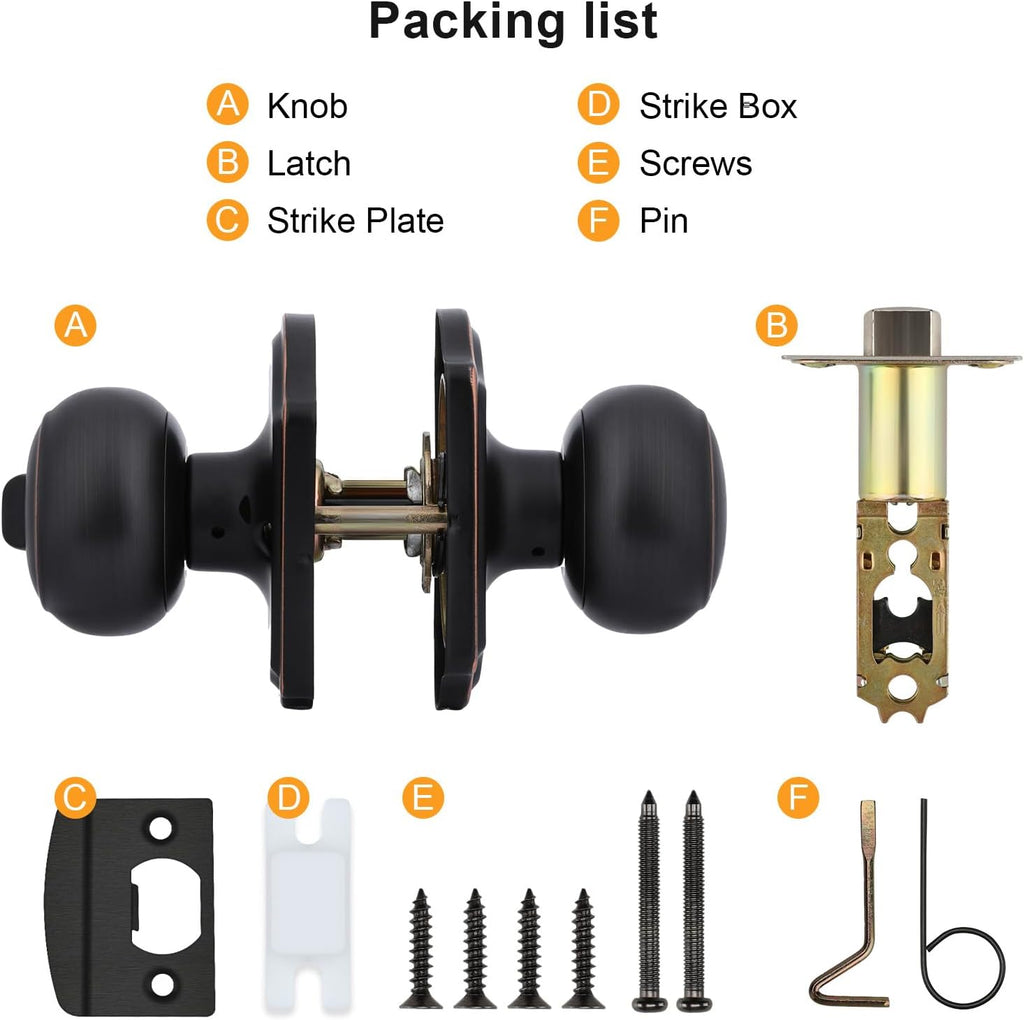 Oil Rubbed Bronze Door Knobs Interior, Bedroom Door Knob & Bathroom for Privacy, Bronze Interior Door Knobs 6 Pack