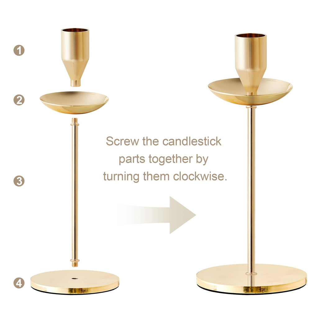Gold Candle Holders, Brass Taper Candlestick Holders Set of 3