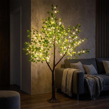 6FT Artificial Ficus Silk Tree with 400 LED Fairy Lights Indoor
