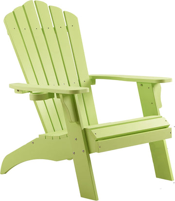 Adirondack Chairs with Cup Holder (1, Green) | Poly Lumber Patio Chairs, Blue 350Lbs Support, All Weather Patio