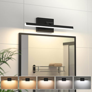 Modern Bathroom Vanity Light 15.7 inch, Rotatable, 12W Dimmable 5CCT Led Bathroom Light Fixture Over Mirror, Black