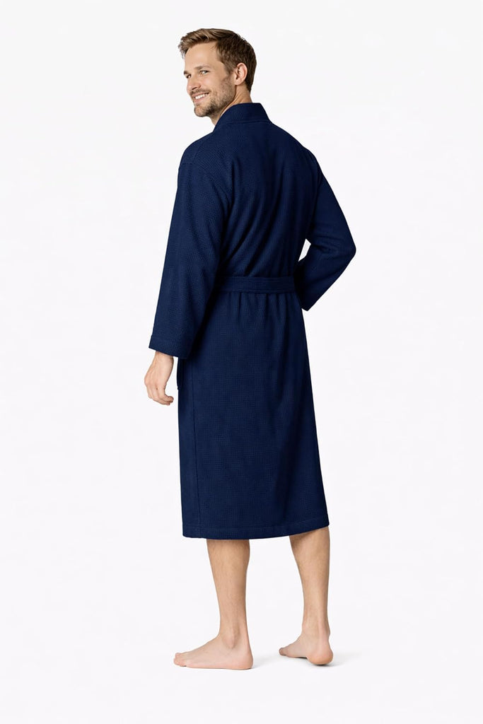 Men's Waffle Bathrobe Lightweight Kimono Spa Robe - Quick Dry Bath & Shower Robe for Men with Pockets