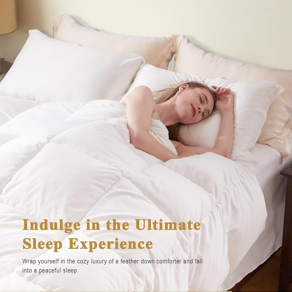 Organic Feather Down Comforter Full, Luxury Extra-Fluffy Duvet Insert