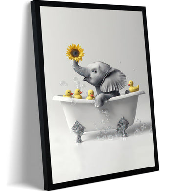 Framed Elephant Duck Bathroom Wall Art, Sunflower Canvas 36x24 in