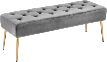 Modern Velvet Ottoman Bench, Button-Tufted Upholstered Bedroom Benches,End of Bed Bench with Gold Base Living Room