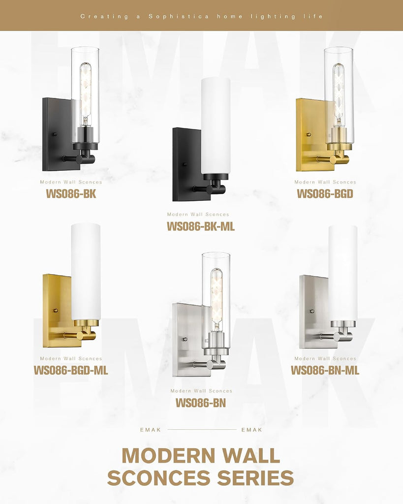 Brushed Nickel Wall Sconces, 2 Light Bathroom Light Fixtures with Milk Glass Shade, Modern Wall Lights , Mirror