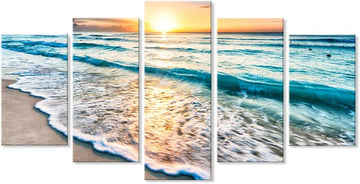 5 Pieces Beach Coastal Wall Art Sea Sunset Seascape Pictures Ocean Photography Canvas Large Horizontal Landscape