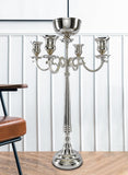 Silver Candelabra with Bowl – Elegant Nickel Finish, 4 Candle Holders & Floral Arrangement Bowl, Weddings, Events &