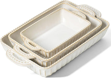 Casserole Dish for Oven, Ceramic Dishes Set, Vintage Hobnail Bakeware Sets of 3, Rectangular Pan, Deep Lasagna Pan