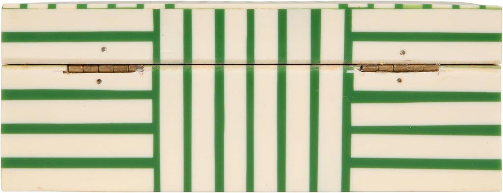 Green & White Striped Resin Storage Box