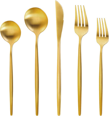 Gold Silverware Set for 8, 40 Pieces Stainless Steel Flatware Set, Matte Golden Cutlery Tableware Set
