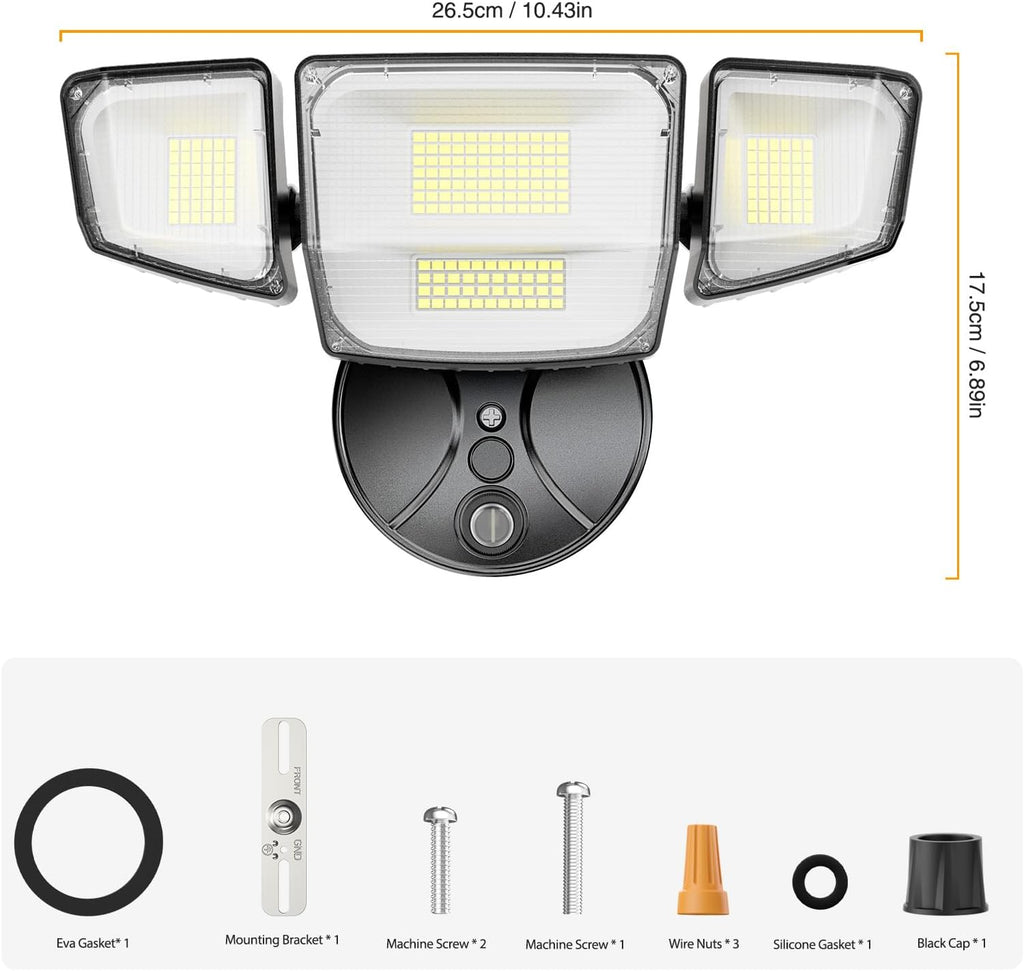 90W Dusk to Dawn Outdoor Lighting,10000lm Flood Lights Outdoor,IP66 Waterproof Black LED Security Light with