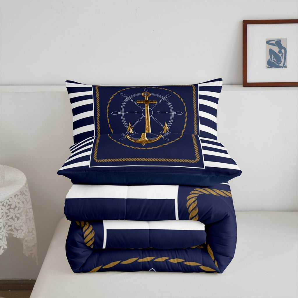 Anchor Decor Comforter Set Twin Size Nautical Themed Bedding Set for Boys Girls Teens Ocean Comforter Sea Adventure