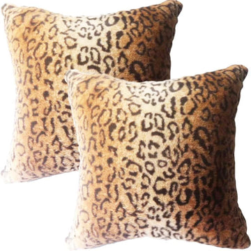 Faux Fur Throw Pillows, Set of 2 Decorative Square Couch Pillow Covers, Leopard Cheetah Print Luxury Soft Plush