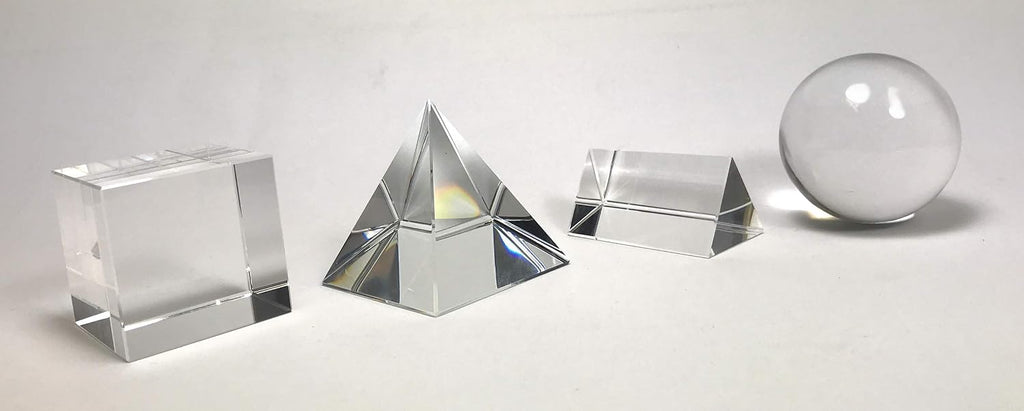 K9 Optical Crystal Photography Prism Set of 4 Pieces, 50mm Crystal Ball, 50mm Cube, 60mm Prism, 60mm Pyramid