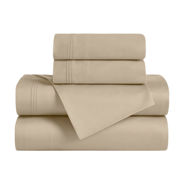Egyptian Cotton 4 Piece Sheet Set, 650 Thread Count, Modern Design, Sustainable Sheets, Ultra-Soft Basics, Solid