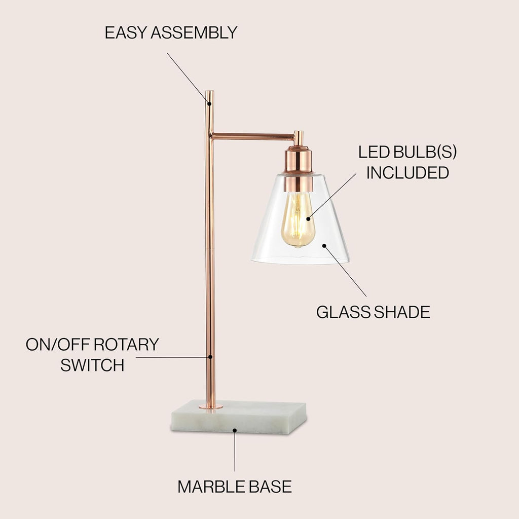 22.25" Copper Modern Glam Metal and Marble Table Lamp