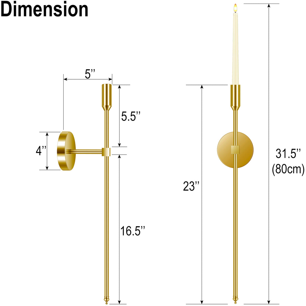 31-inch Large Wall Candle Sconces with Remote Controlled Flameless LED Taper Candles, Set of 2, Wall Mounted Candle