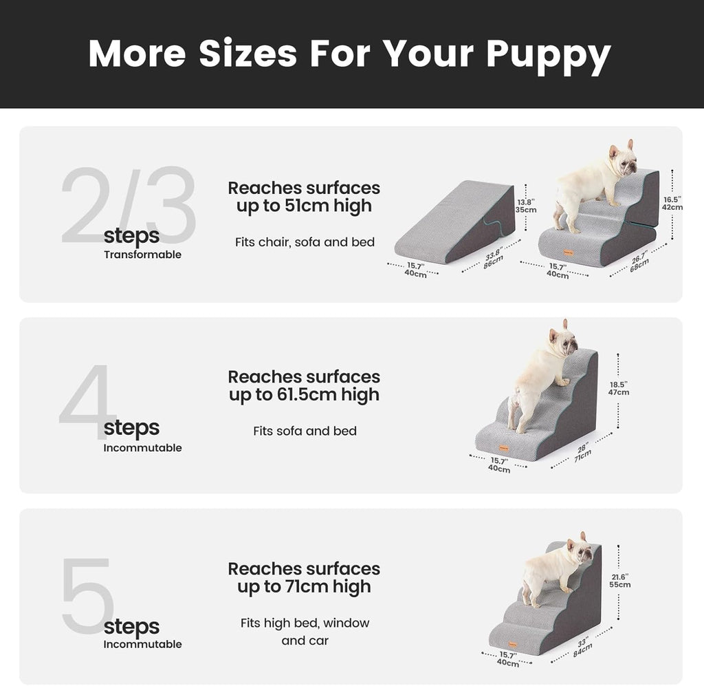 4-Step Dog Stairs for Small Dogs 18.5" H, Curved 4-Step Pet Stairs, Dog Steps for High Bed (18-20 in)